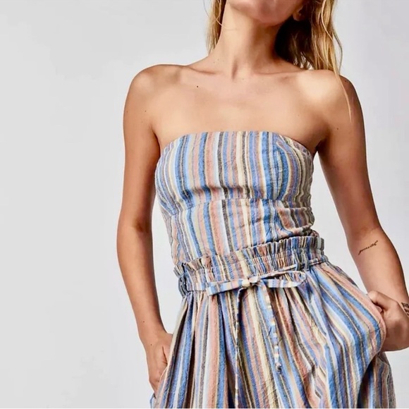 Free People Roaming Shores Strapless Striped Jumpsuit - Picture 2 of 12
